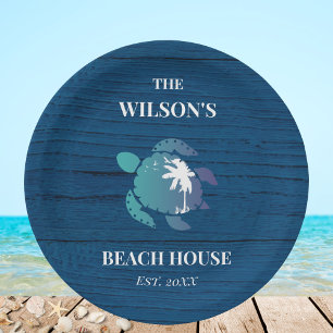 Assiettes En Carton Navy Blue Rustic Wood Turtle Beach House Party