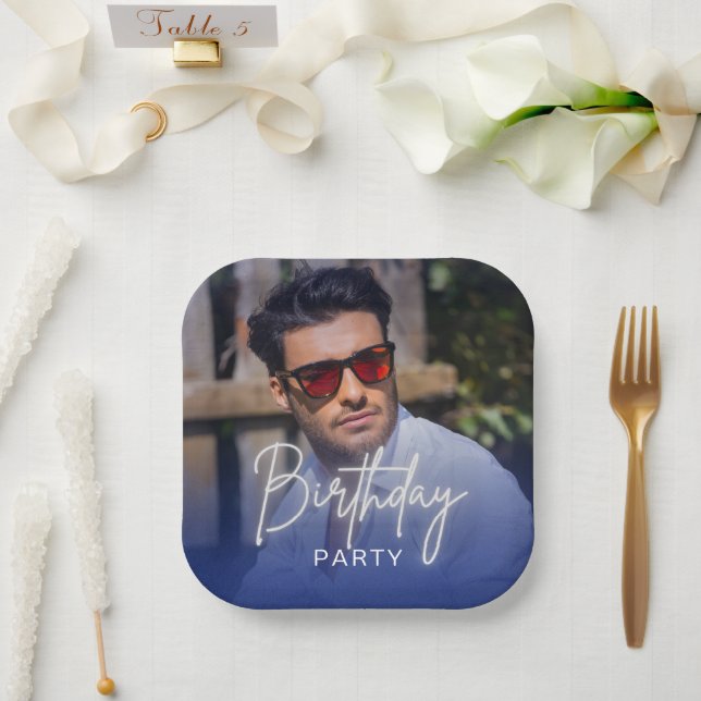 Assiettes En Carton Navy Gradient Personalized Photo Birthday (Mariage)