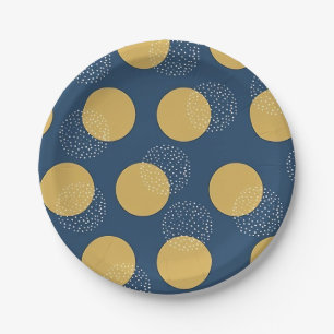 Assiettes En Carton Navy moderne et pois dorés