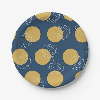 Assiettes En Carton Navy moderne et pois dorés