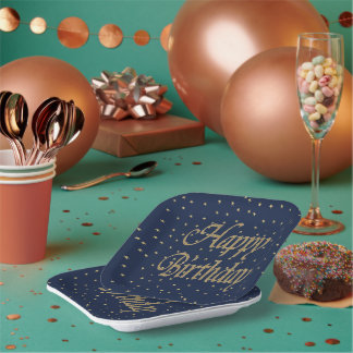 Assiettes En Carton Navy Or Joyeux Anniversaire