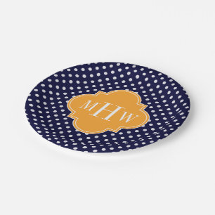 Assiettes En Carton Navy Wt Polka Dot Cantaloupe Quatrefoil 3 monogram