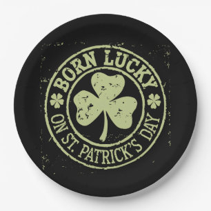 Assiettes En Carton Né Chanceux Le Jour De La Saint-Patrick Anniversai