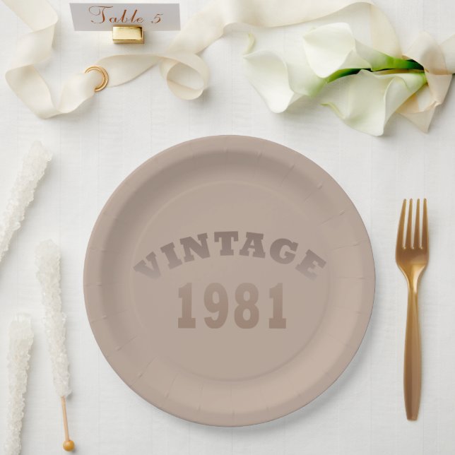 Assiettes En Carton Né en 1981 anniversaire vintage (Mariage)