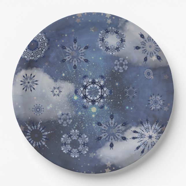 Assiettes En Carton Neige bleue (Devant)