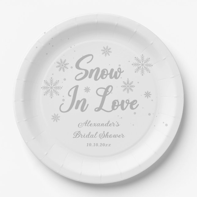 Assiettes En Carton Neige en amour Baby Shower de Mariage Hivernal (Devant)