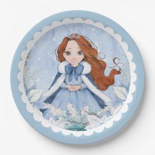 Assiettes En Carton Neige hiver rouge tête princesse Anniversaire