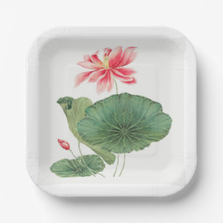 Assiettes En Carton Nénuphar Rouge Vintage Art Japonais Lotus