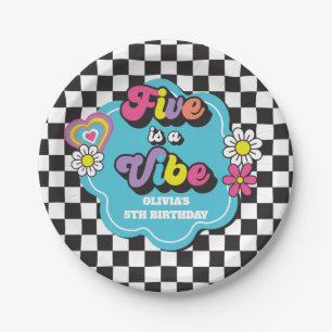 Assiettes En Carton Neon 90s Rétro Five est une ambiance 5e Anniversai