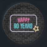 Assiettes En Carton Neon 90th Birthday Marquee On Brick Paper Plate<br><div class="desc">Panneau de néon brillant sur mur de briques grises grasses pour 90e anniversaire</div>