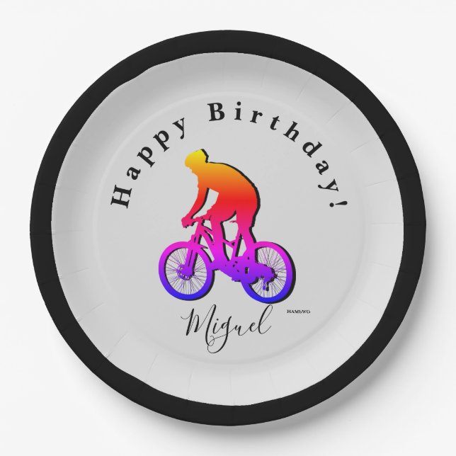 Assiettes En Carton Neon Bicycle Rider Bonne Plaque Papier d'Anniversa (Devant)