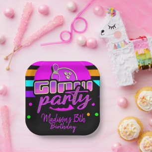 Assiettes En Carton Neon Bowling Party Bash fête d'anniversaire