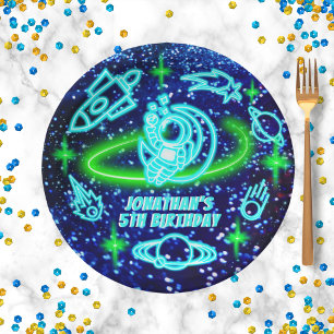 Assiettes En Carton Neon brillant bleu de l'espace extra-atmosphérique