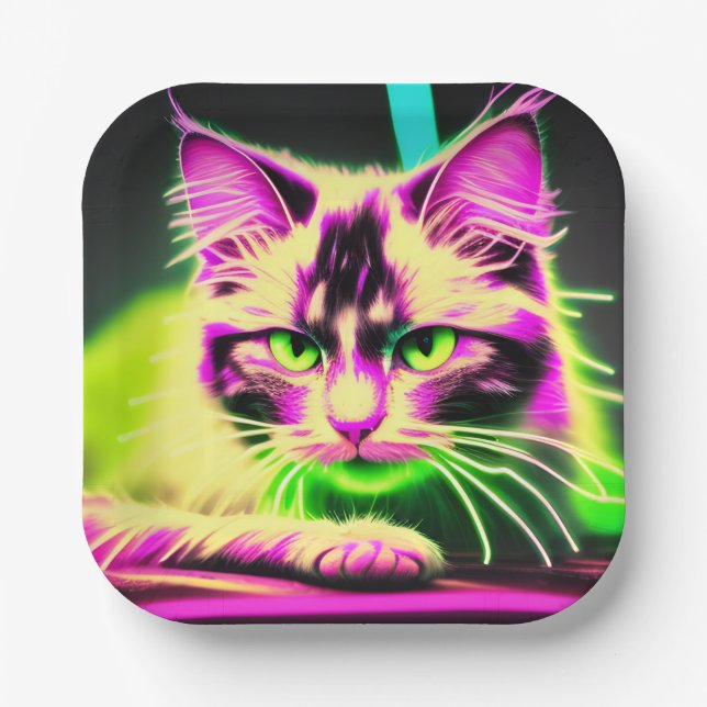 Assiettes En Carton Neon Feline Fiesta : Un Ado Anniversaire Bash (Recto)