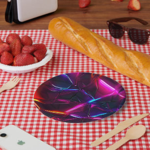 Assiettes En Carton Néon Géométrique Abstrait Futuriste Cyberpunk