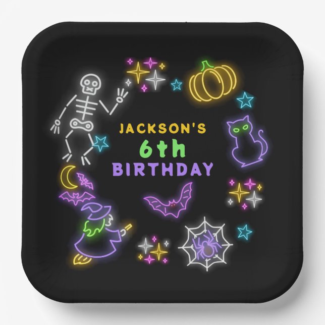 Assiettes En Carton Neon Halloween Boys 6e Anniversaire Costume Party (Recto)