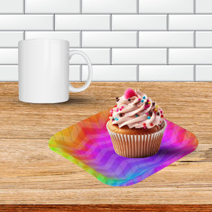 Assiettes En Carton Neon Herringbone Trippie Hippie arc-en-ciel