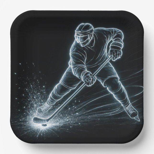 Assiettes En Carton Neon Hockey Player On Ice (Recto)