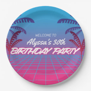 Assiettes En Carton Neon Pink Blue Retro 80s Thématique Anniversaire F