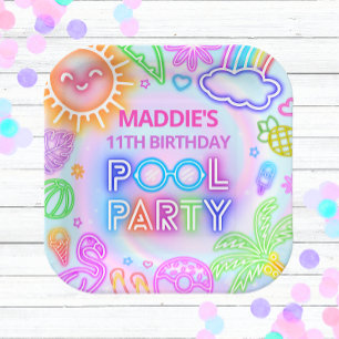 Assiettes En Carton Neon Pool Party Anniversaire Plaques de papier
