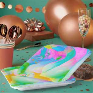 Assiettes En Carton Neon Rainbow Fluid Abstrait