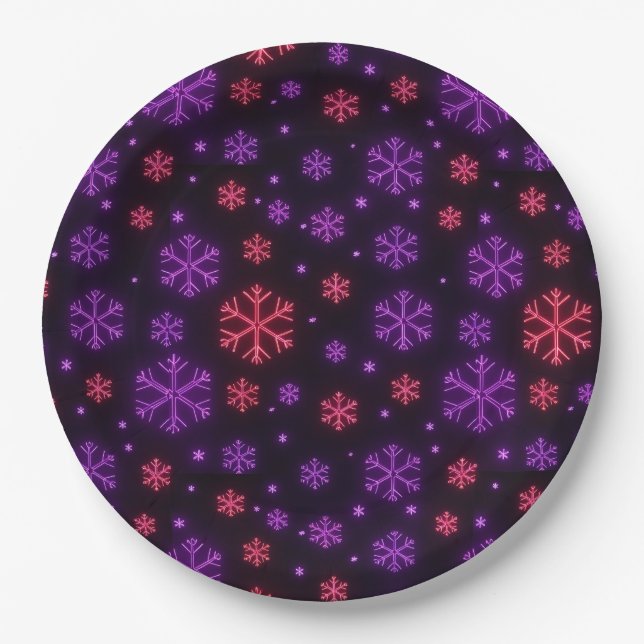 Assiettes En Carton Neon Snowflakes (Devant)
