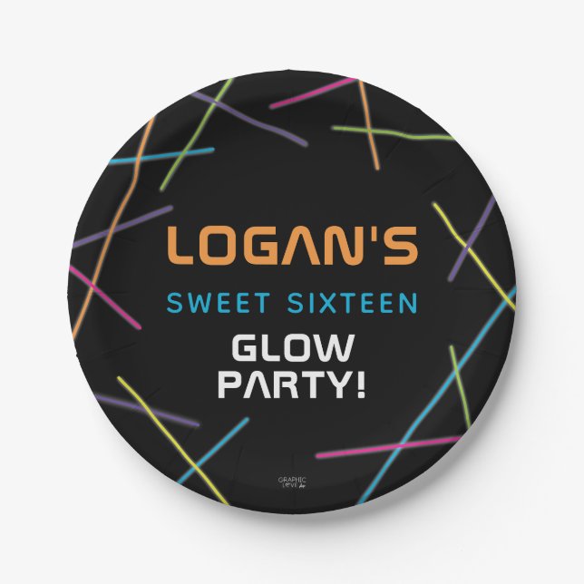 Assiettes En Carton Neon Sweet 16 Anniversaire Glow Party (Devant)
