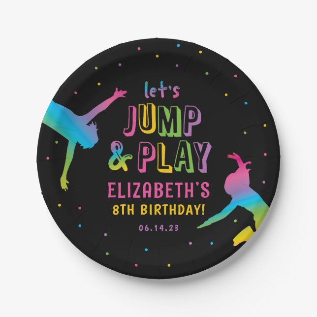 Assiettes En Carton Neon Trampoline Park Girls Anniversaire (Devant)