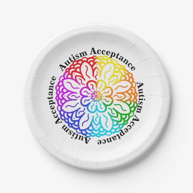 Assiettes En Carton Neurodiversité Autisme Acceptation Rainbow Mandala (Devant)