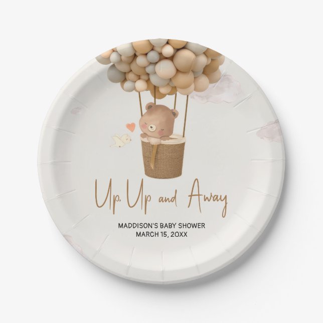 Assiettes En Carton Neutral Hot Air Balloon Up and Away Baby Shower (Devant)