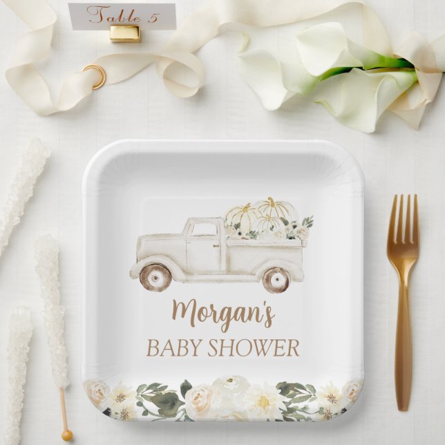 Assiettes En Carton Neutre Beige Petit Citrouille Baby shower mignon (Mariage)