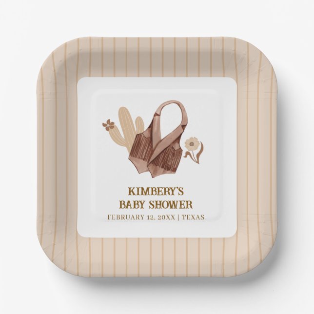 Assiettes En Carton Neutre Rustique Boho Cactus Baby shower de fille-f (Recto)