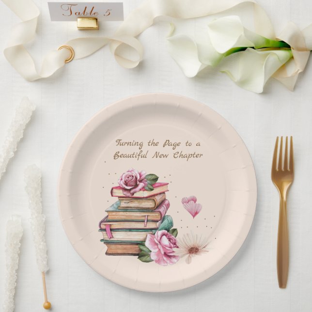 Assiettes En Carton New Chapter Begins Romantic Book Theme Floral (Mariage)