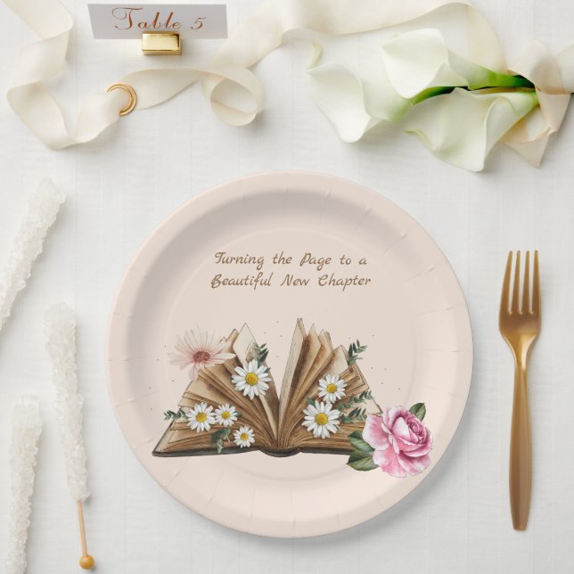Assiettes En Carton New Chapter Begins Turning the Page Floral  (Mariage)