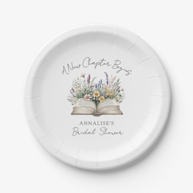 Assiettes En Carton New Chapter Floral Book Bridal Shower (Devant)