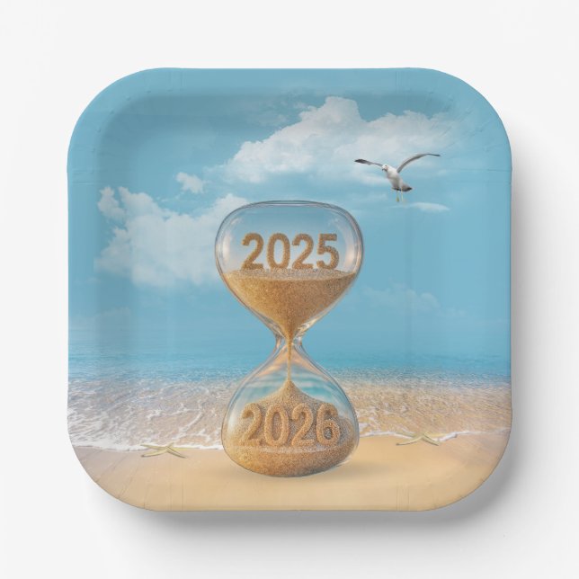 Assiettes En Carton New Year 2026 Sand Timer With Starfish (Recto)