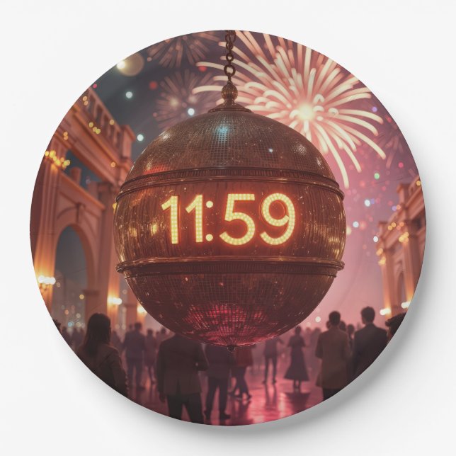 Assiettes En Carton New Year's Eve Countdown Clock with Fireworks (Devant)