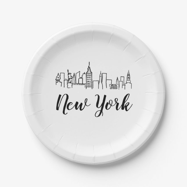 Assiettes En Carton New York City Skyline Illustration (Devant)