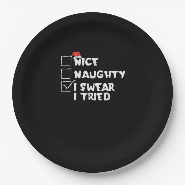 Assiettes En Carton Nice Naughty Tried My Best Holiday Humor  (Devant)