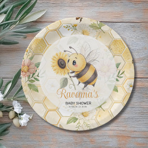 Assiettes En Carton Nid d'abeille Floral Abeille Nom personnalisé Baby