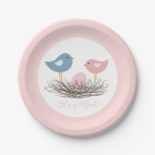 Assiettes En Carton Nid d'oiseau de petite fille Baby shower