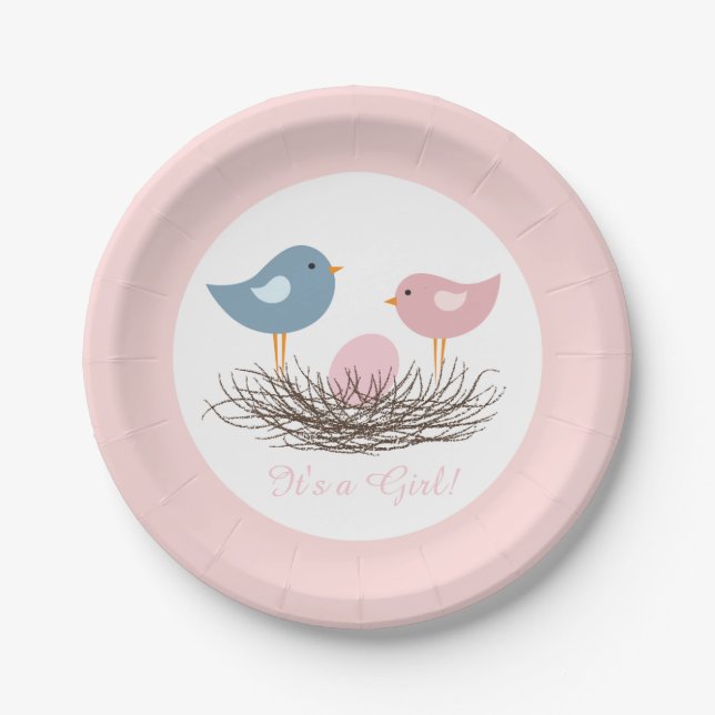 Assiettes En Carton Nid d'oiseau de petite fille | Baby shower (Devant)