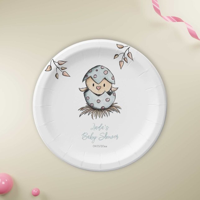 Assiettes En Carton Nid d'oiseaux d'aquarelle Baby shower neutre selon (Créateur téléchargé)
