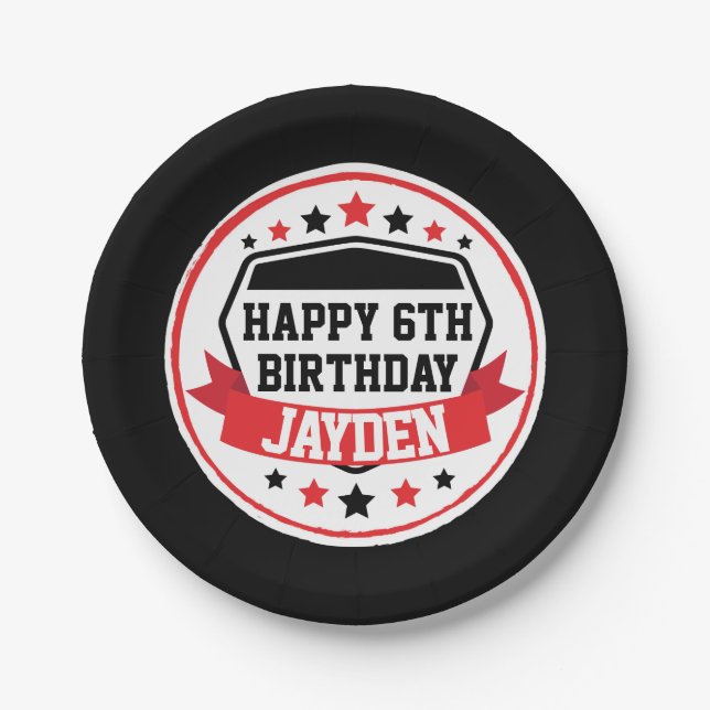 Assiettes En Carton Ninja Guerrier Anniversaire Noir et Rouge (Devant)