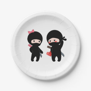 Assiettes En Carton Ninja Pair, un garçon et une fille