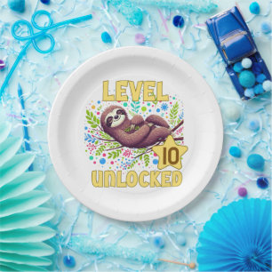 Assiettes En Carton Niveau de Sloth Déverrouillé Anniversaire Gamer De