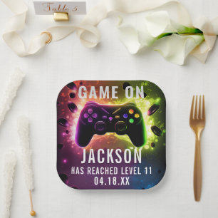 Assiettes En Carton Niveau supérieur ! Jeu vidéo Neon fête d'anniversa