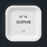 Assiettes En Carton No 18 French Chic 18th Birthday Party<br><div class="desc">Add a touch of chic French-inspired elegance to an unforgettable celebration with these Chic French No. 18 Birthday Party Plates. Designed with a stylish “No. 18” lettering and personalized with a custom name, Est. year and location, these paper plates elevate any 18th birthday party table setting with a sophisticated, fashion-forward...</div>