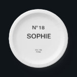 Assiettes En Carton No 18 French Chic 18th Birthday Party<br><div class="desc">Add a touch of chic French-inspired elegance to an unforgettable celebration with these Chic French No. 18 Birthday Party Plates. Designed with a stylish “No. 18” lettering and personalized with a custom name, Est. year and location, these paper plates elevate any 18th birthday party table setting with a sophisticated, fashion-forward...</div>