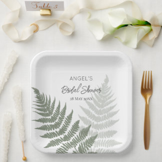 Assiettes En Carton Noces aux fougères vert forêt